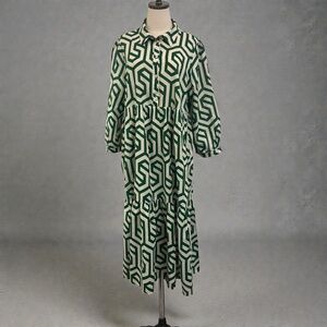 **LIKE NEW** Zara Asymmetrical Dress in Green and White